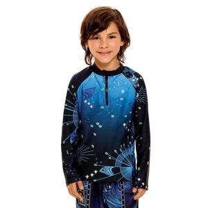 NWT Agua Bendita Noah Eter Celestial Rash Guard Blue Colorful Zipper Kids
